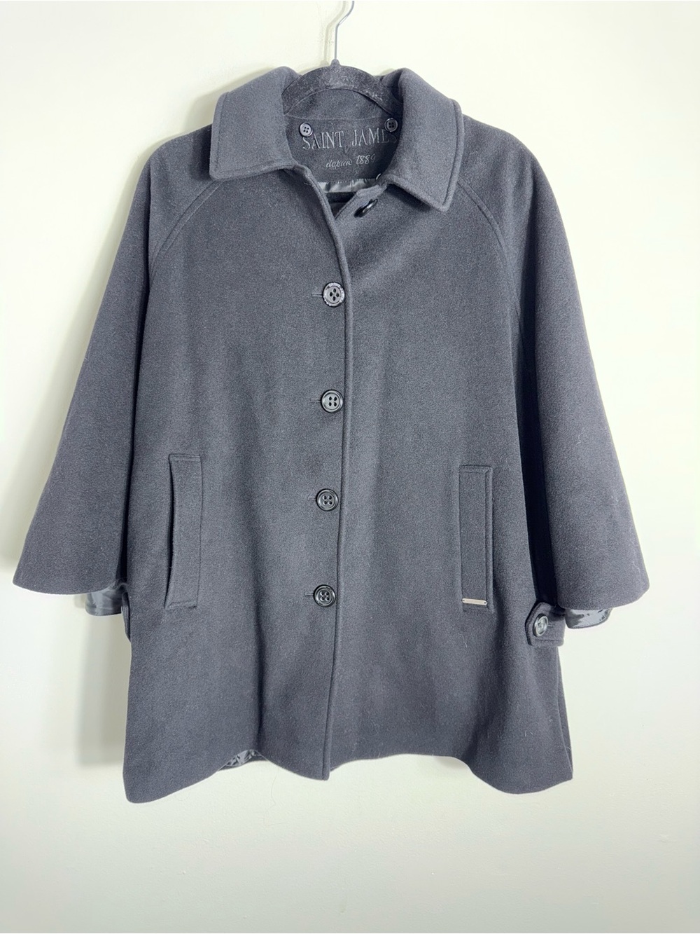 Saint James Women's Wool Cashmere Blend Cape Jacket-Black-US Size 4